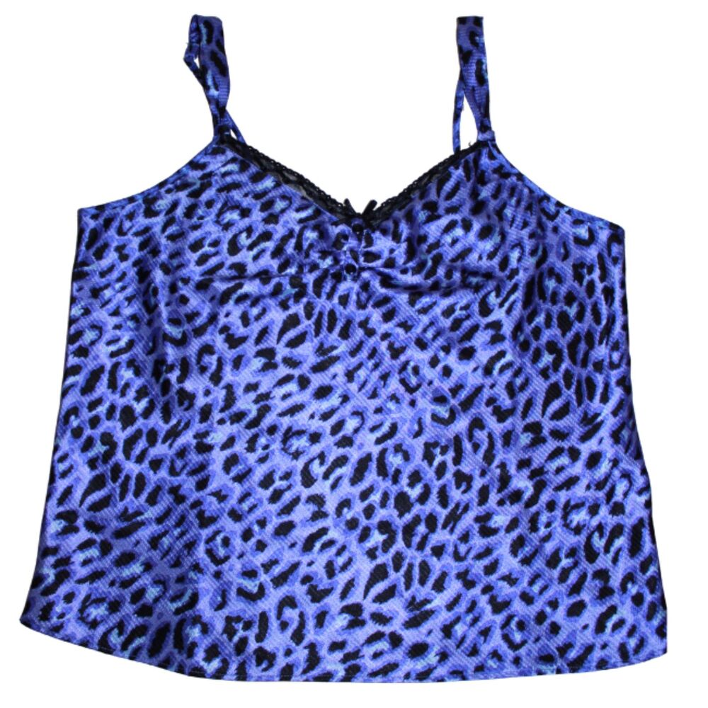 Kathryn Blue Purple Leopard Print Satin Y2K Cami Tank Top XL